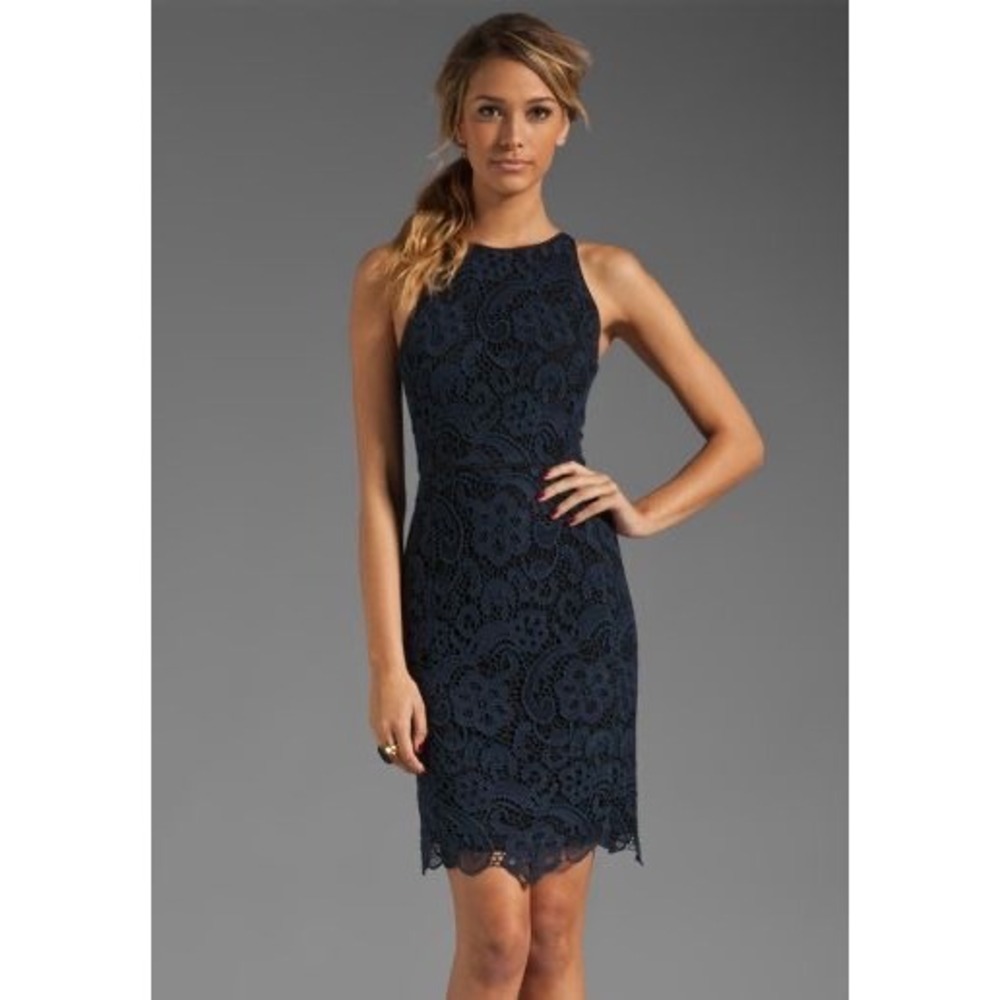 Rebecca Taylor Navy Floral Lace Sleeveless Sheath Dress‎ Size 0